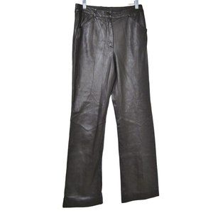 VTG ST JOHN Marie Gray Black Buttery Soft LEATHER Pants Zip Legs Silk Lined 8